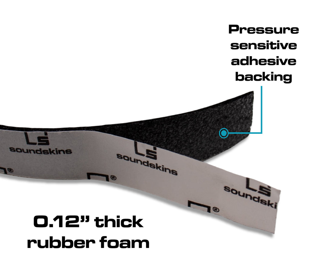 LS Soundskin soundproofing material with text indicating pressure-sensitive adhesive backing and thickness.